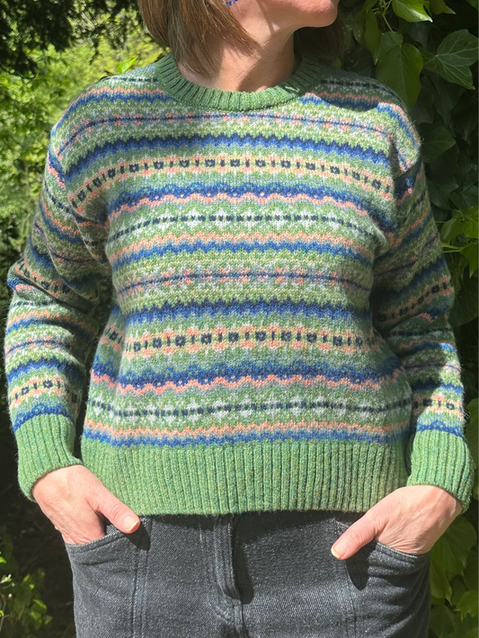 Harley Of Scotland Allover Fairisle Sweater In Blaize