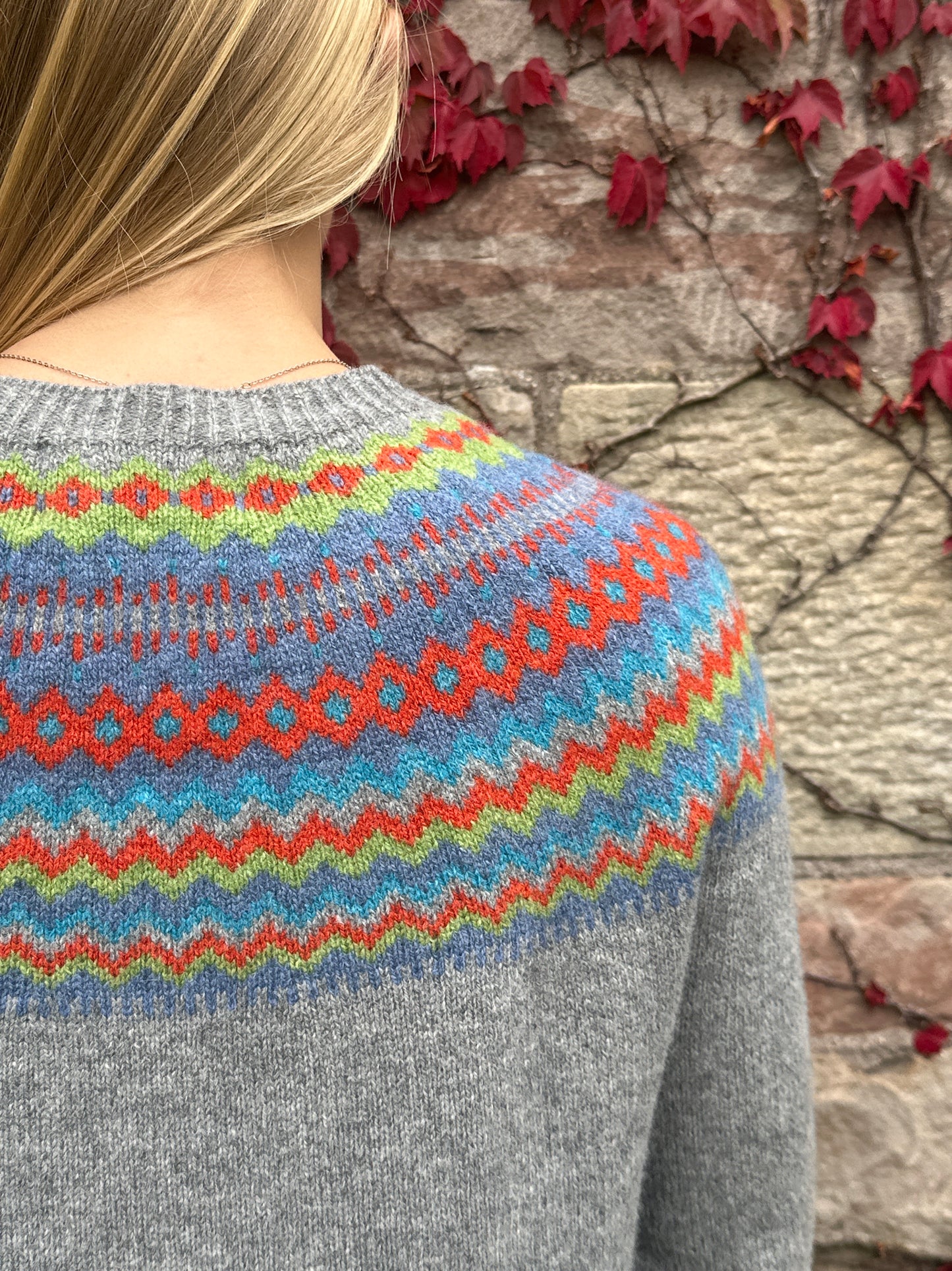 Harley Of Scotland Supersoft Yoke Sweater In Jean & Flannel Grey