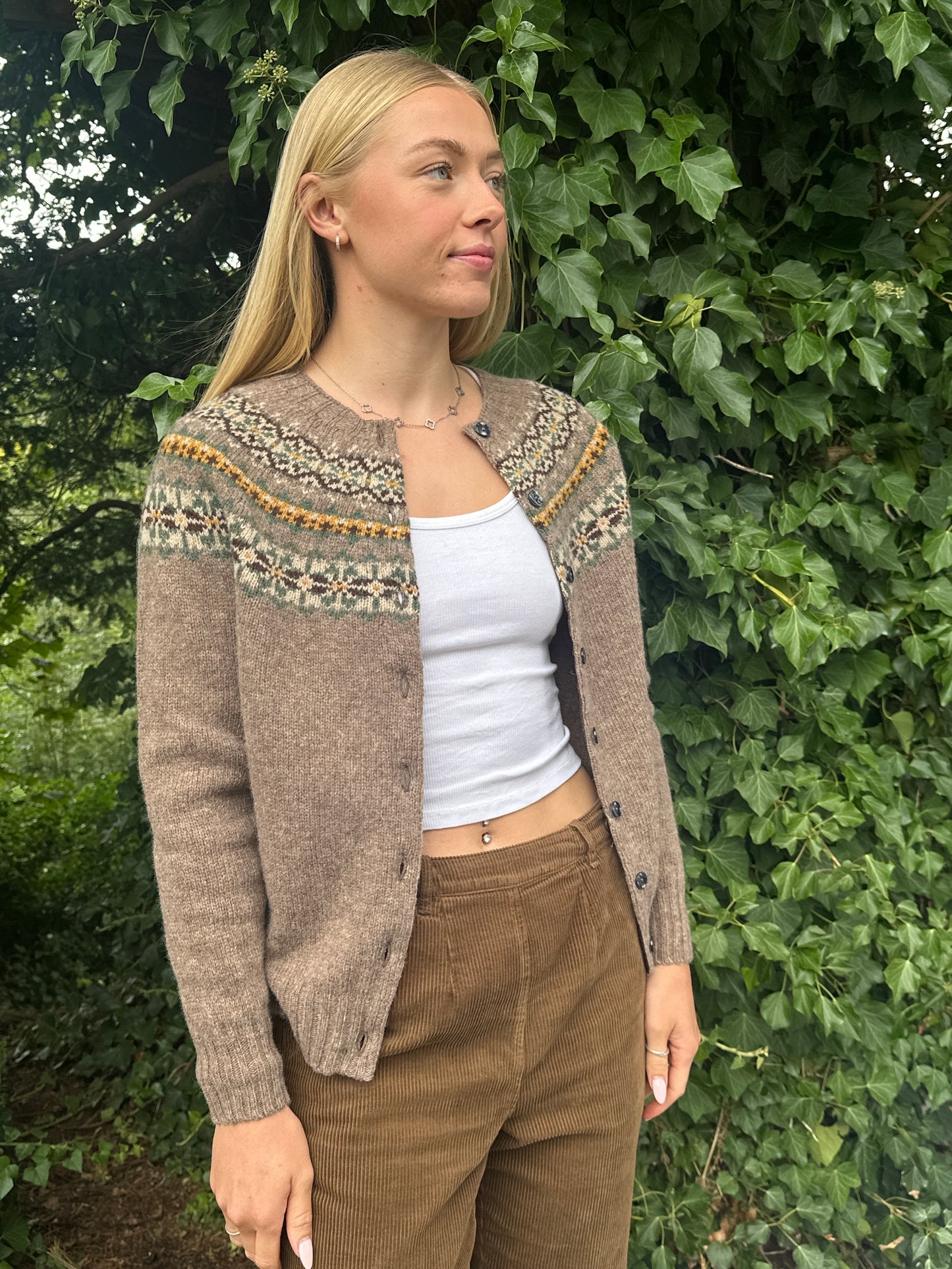 Harley Of Scotland Hara Yoke Fair Isle Cardigan In Torridon 25