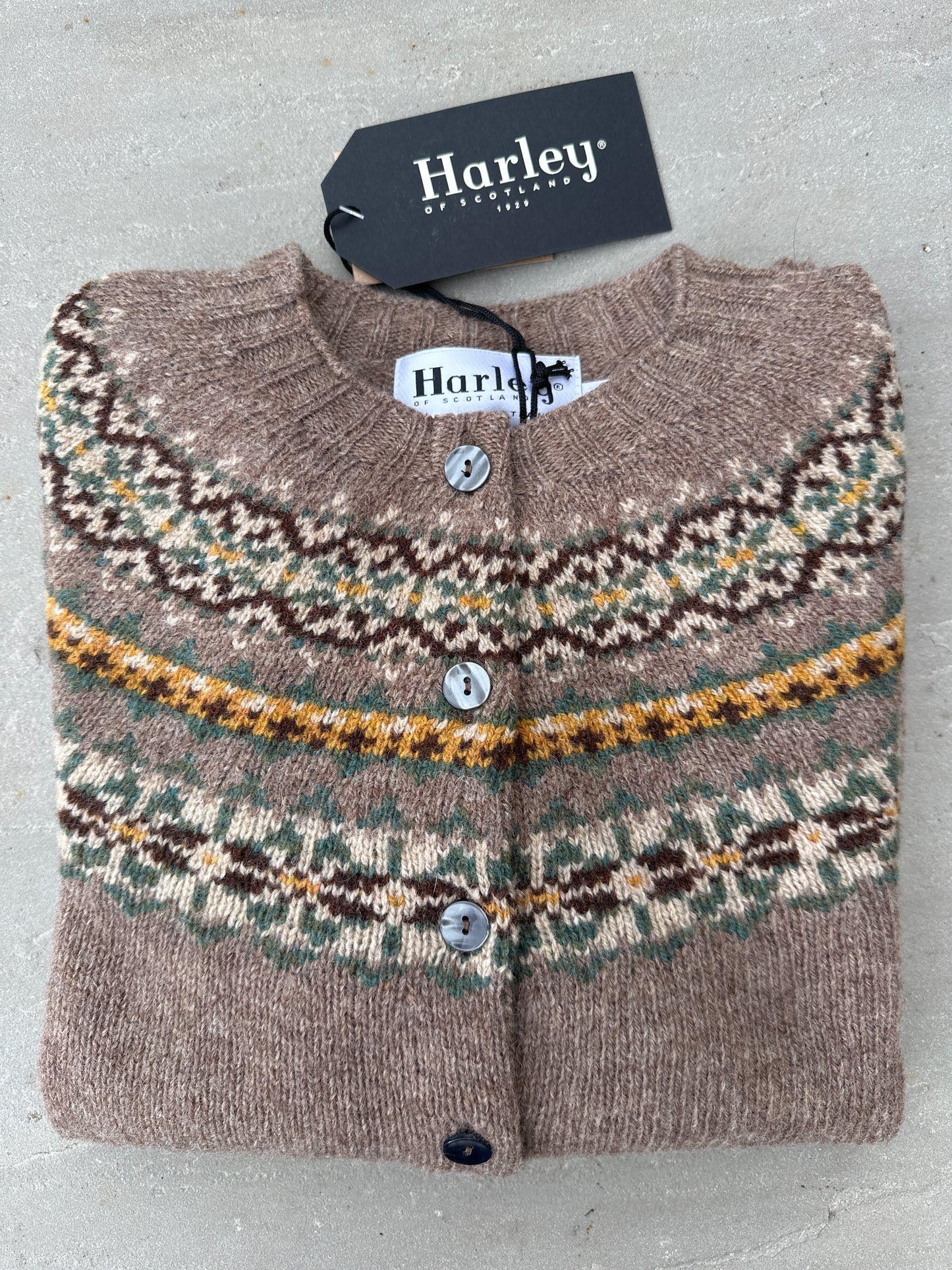 Harley Of Scotland Hara Yoke Fair Isle Cardigan In Torridon 25