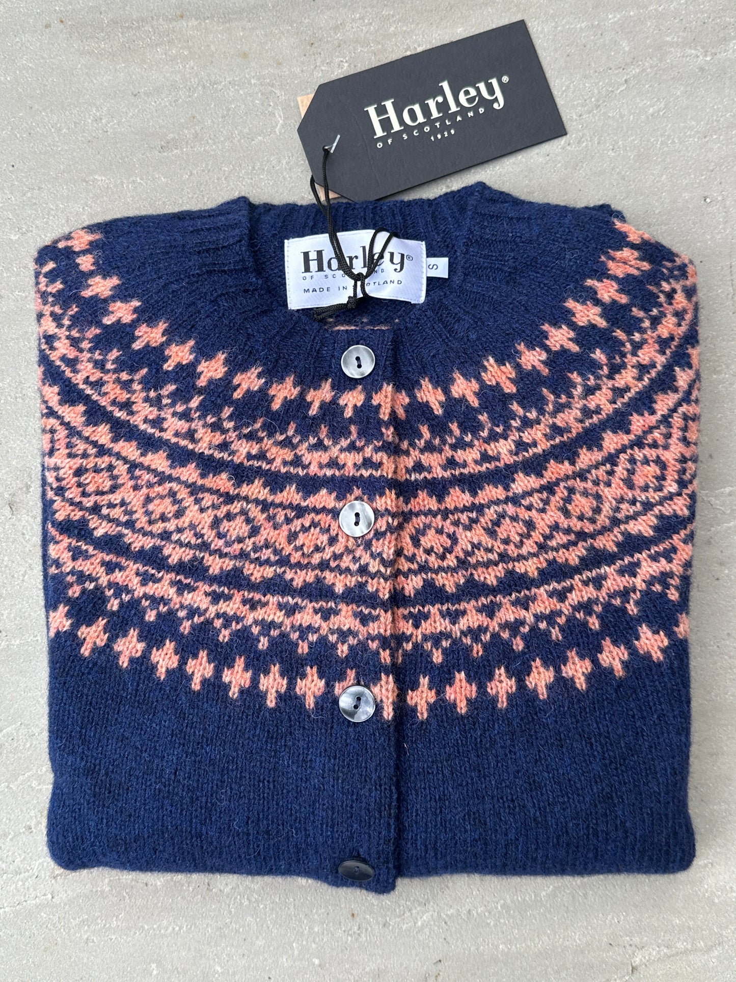 Harley Of Scotland Hara Yoke Fair Isle Cardigan In Nightsky/Parfait
