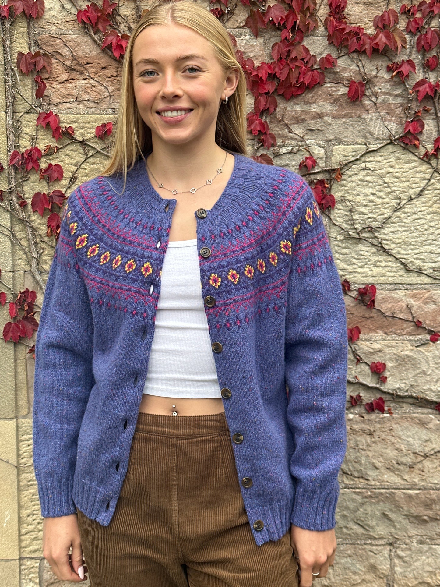 SALE Harley Of Scotland Islander Yoke Fair Isle Cardigan In 'Vatersay’