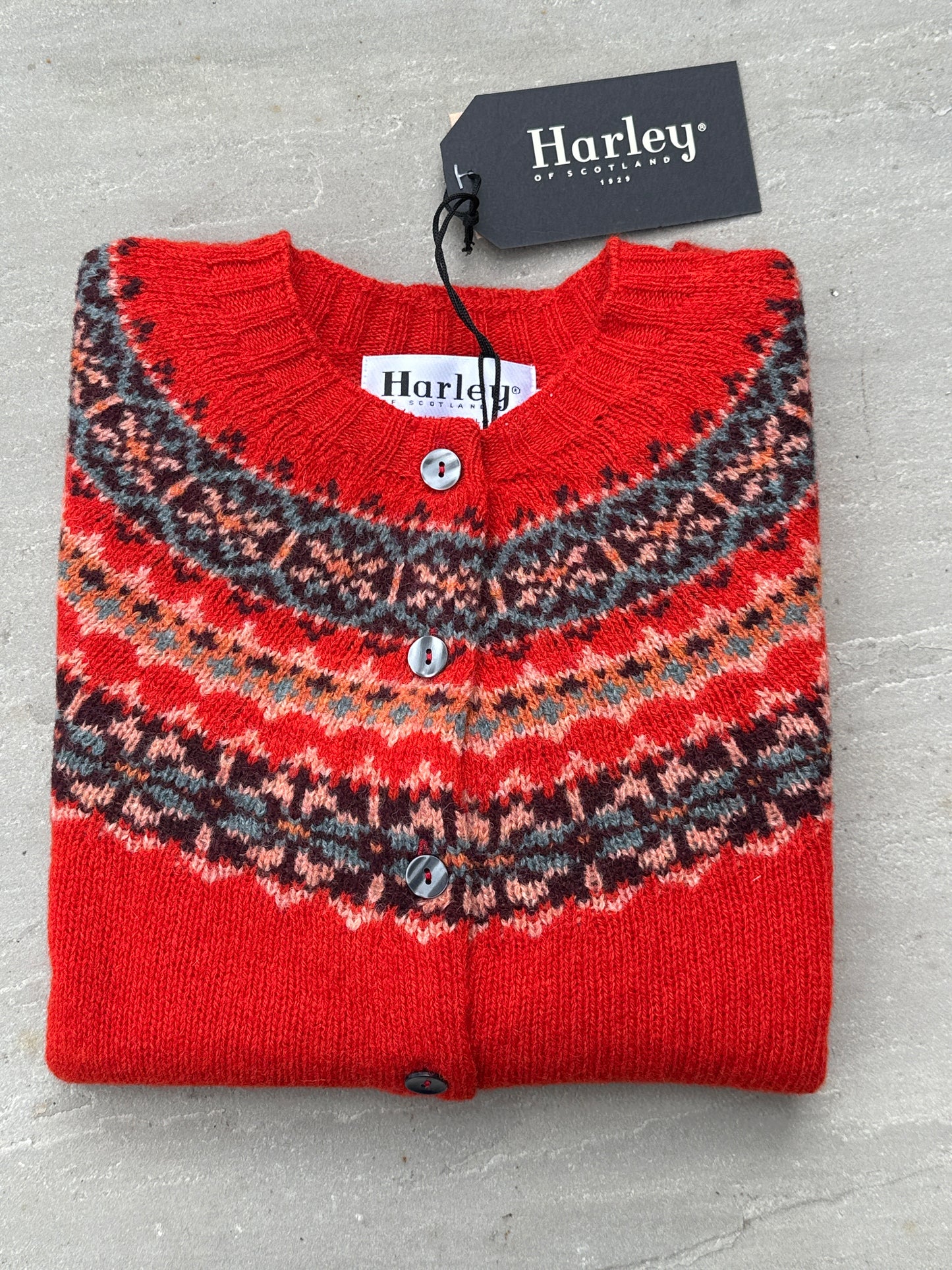 Harley Of Scotland Hara Yoke Fair Isle Cardigan In Carmen 25