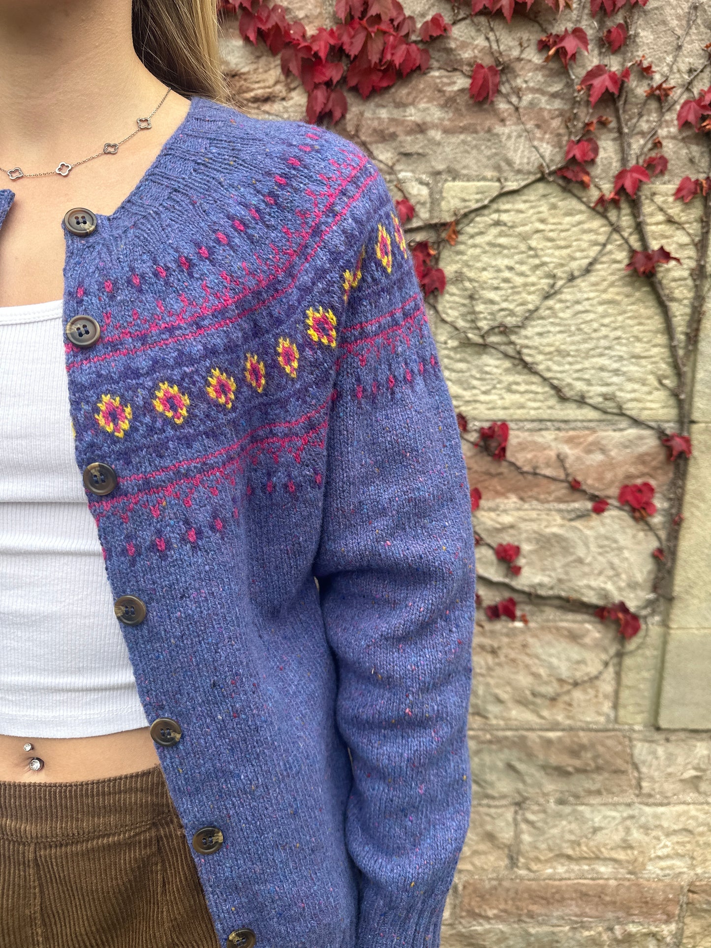 SALE Harley Of Scotland Islander Yoke Fair Isle Cardigan In 'Vatersay’