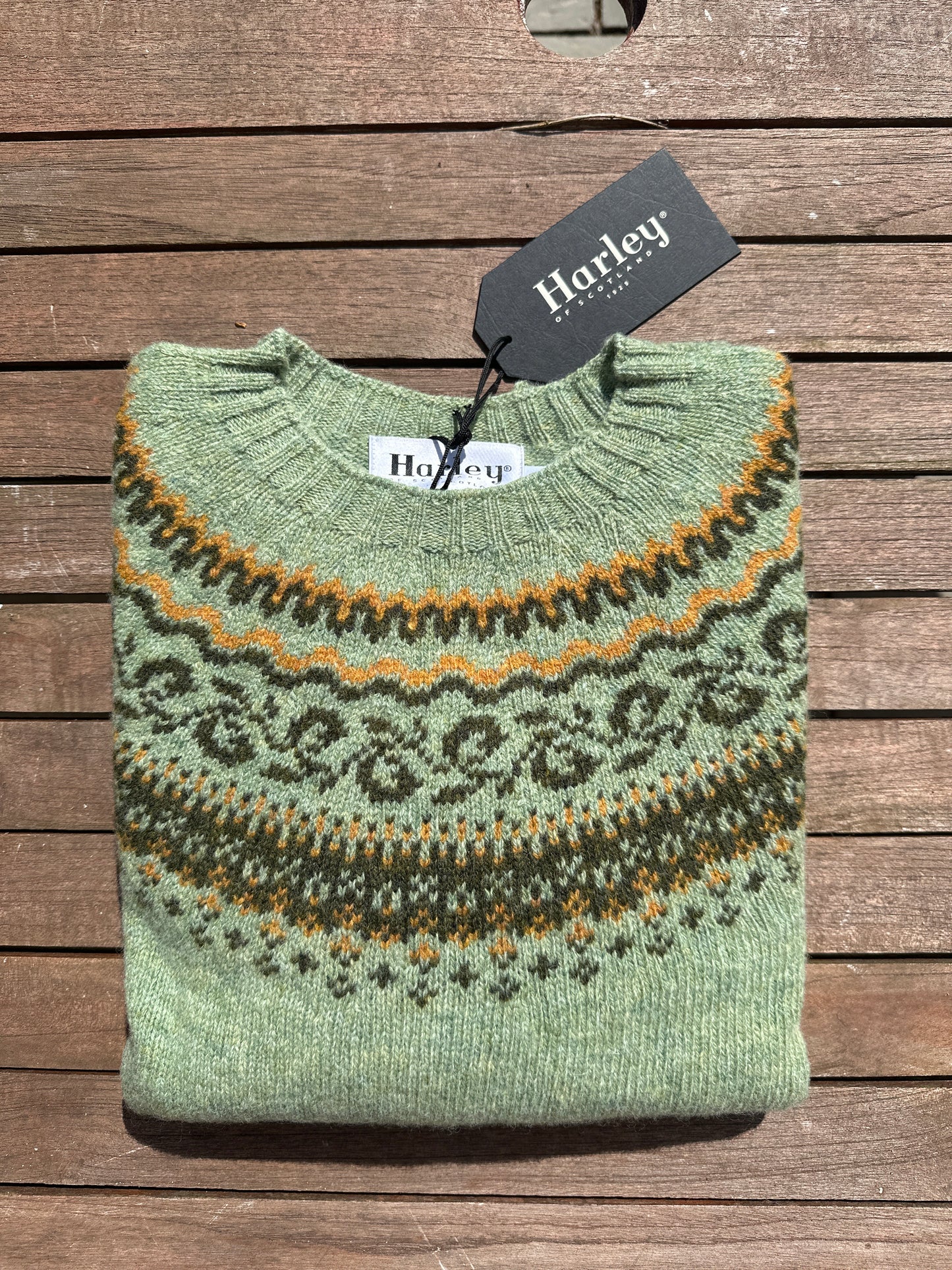 New Fairisle Crew Neck Sweater In Sage