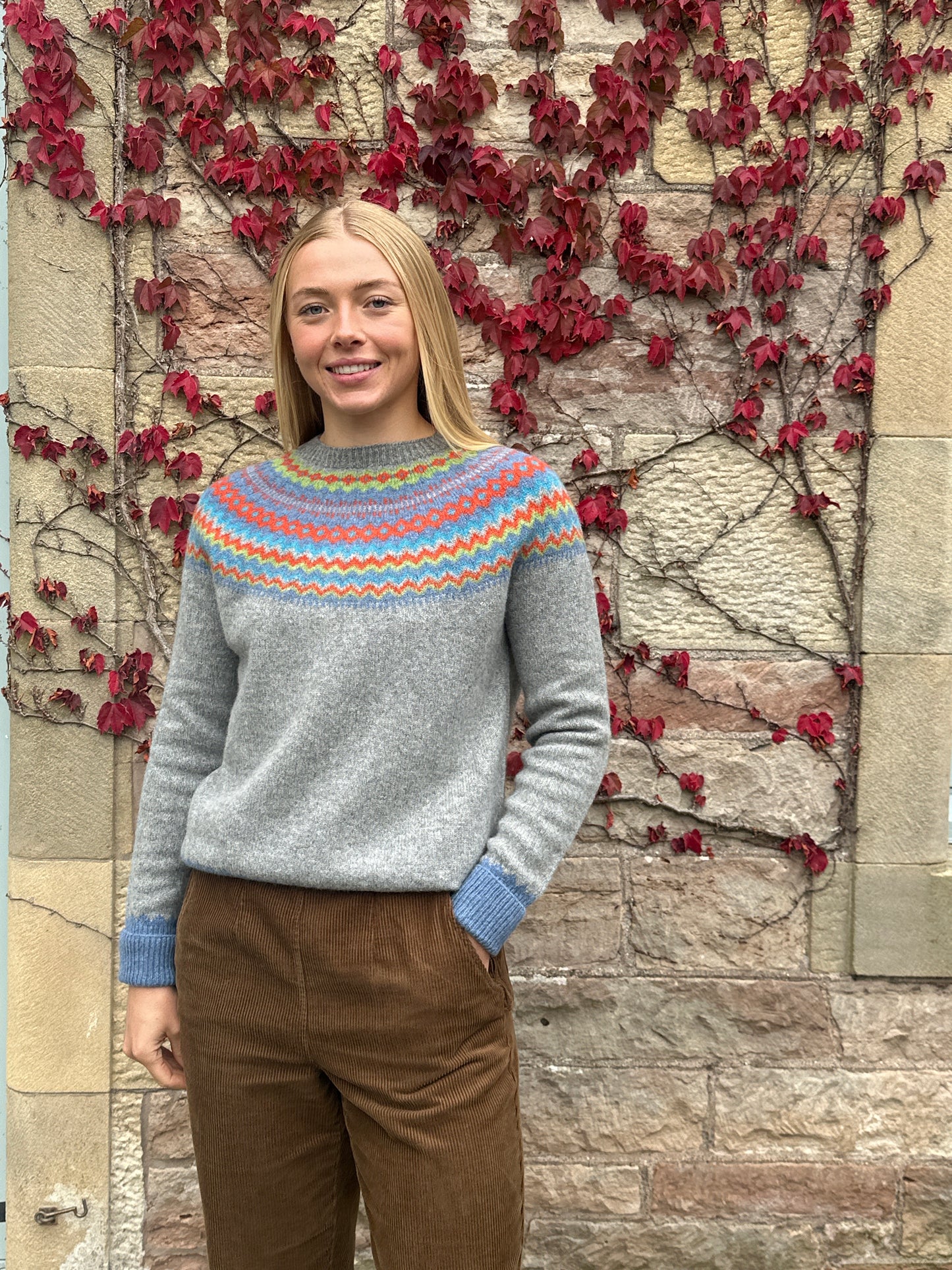 Harley Of Scotland Supersoft Yoke Sweater In Jean & Flannel Grey