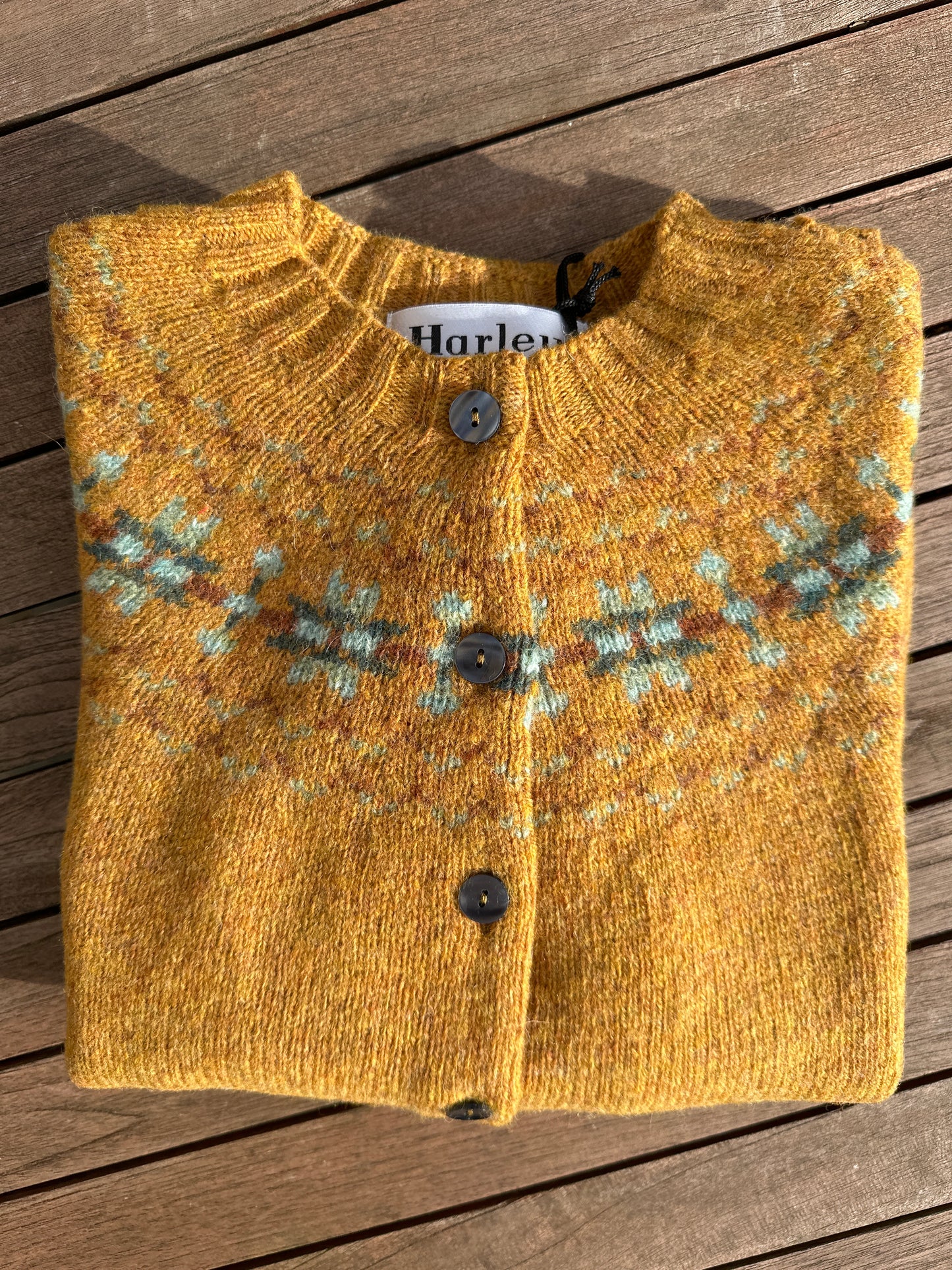Harley Of Scotland Fairisle Cardigan In Gold Dust