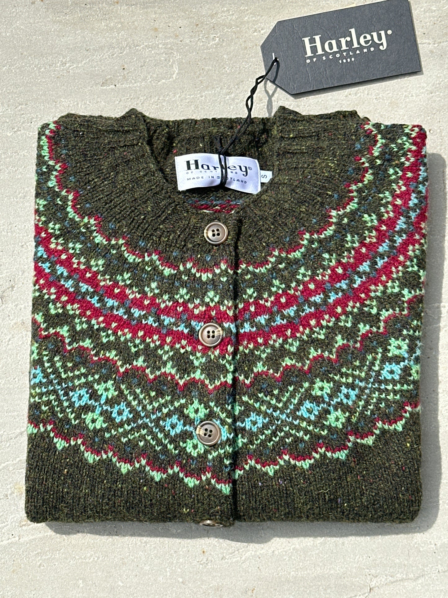 Harley Of Scotland Islander Yoke Fair Isle Cardigan In 'Harris 25'