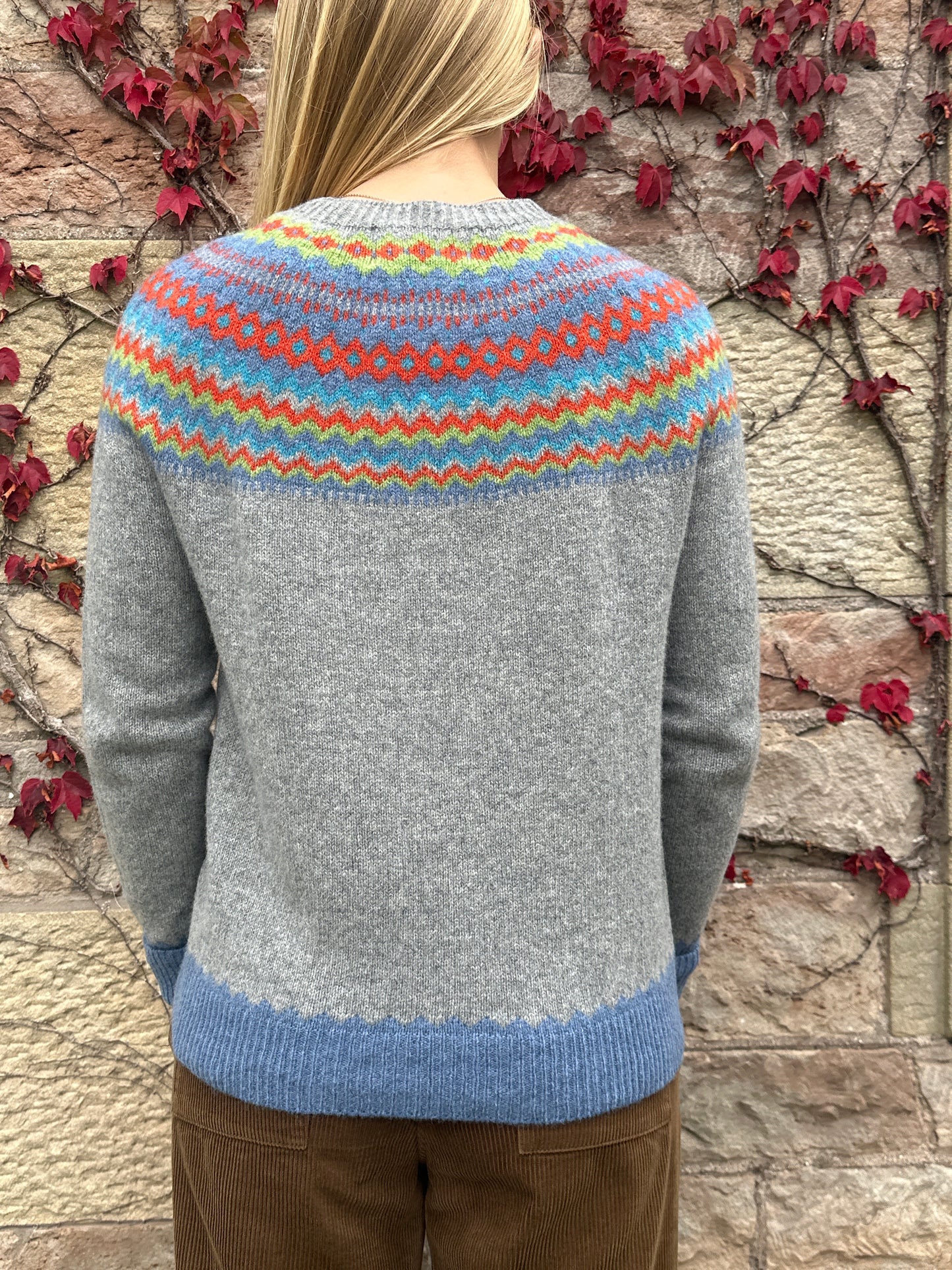 Harley Of Scotland Supersoft Yoke Sweater In Jean & Flannel Grey