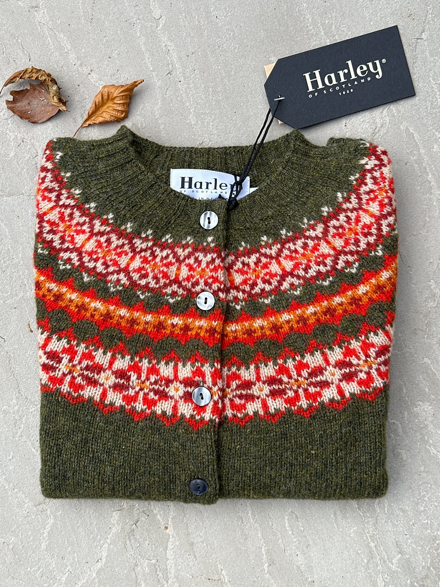 Harley Of Scotland New Fairisle Cardigan In Pineshadow