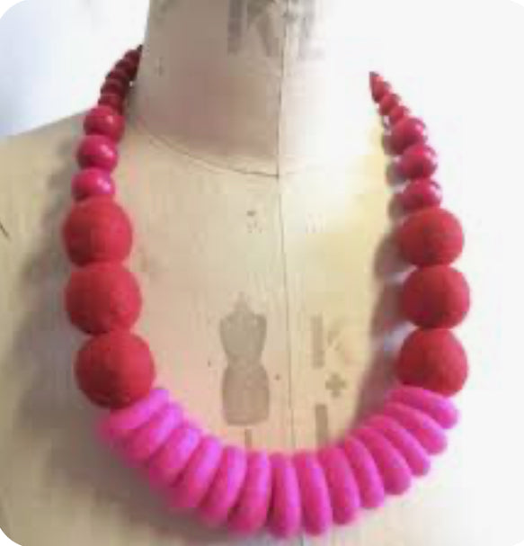 Lynsey Walters Merino & Wool Necklace Vibrant Pinks & Red