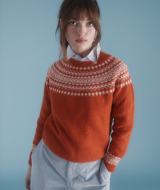 Harley Of Scotland Brushed Wool Crew Neck In Flame/Snow White