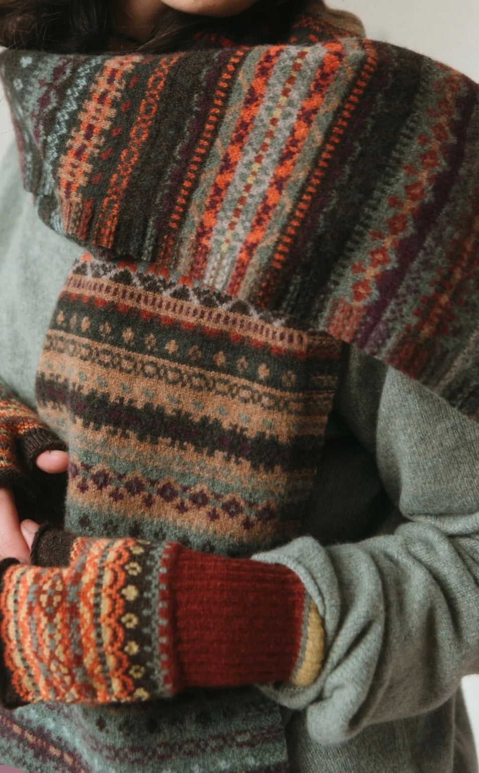 New Merino Scottish Fairisle Scarf In Braemar-Oakley From Eribe Knitwear