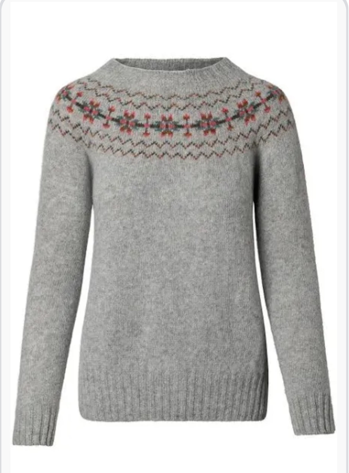 Harley of Scotland Silver Fairisle Crew Neck