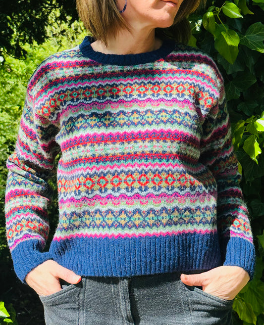 Harley Of Scotland Allover Fairisle Sweater In New Midnight