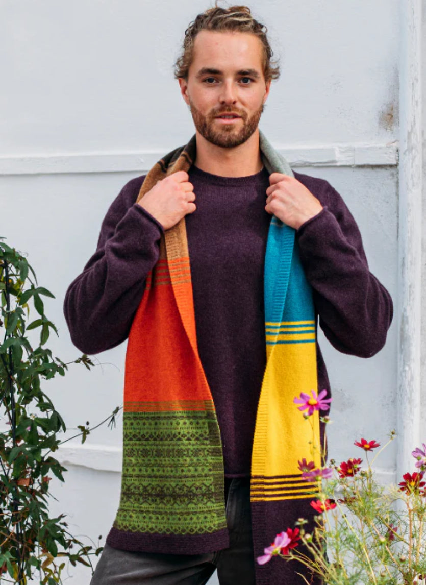 New Alloa Striped Fairisle Scarf In October