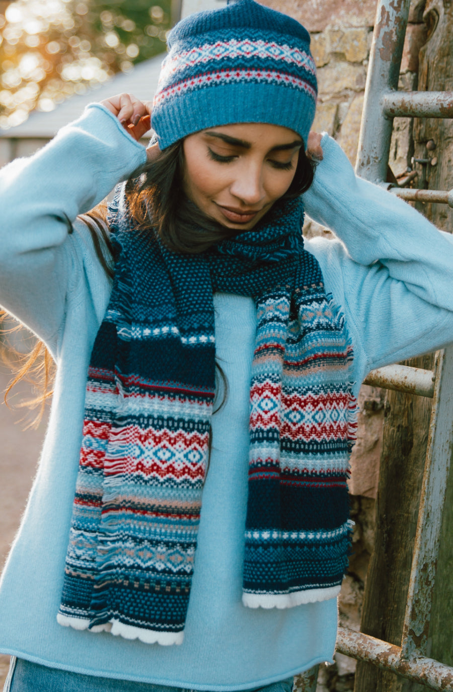Eribe Knitwear Alpine Scarf In Blue-Morning