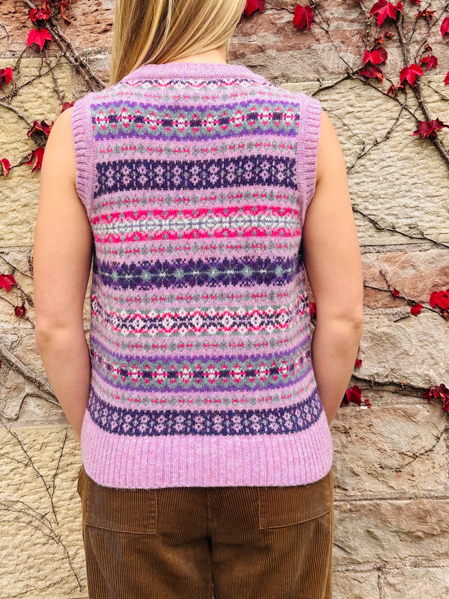 SALE Small only - New Harley Of Scotland All Over Fair Isle Tank Top In Heather Rose