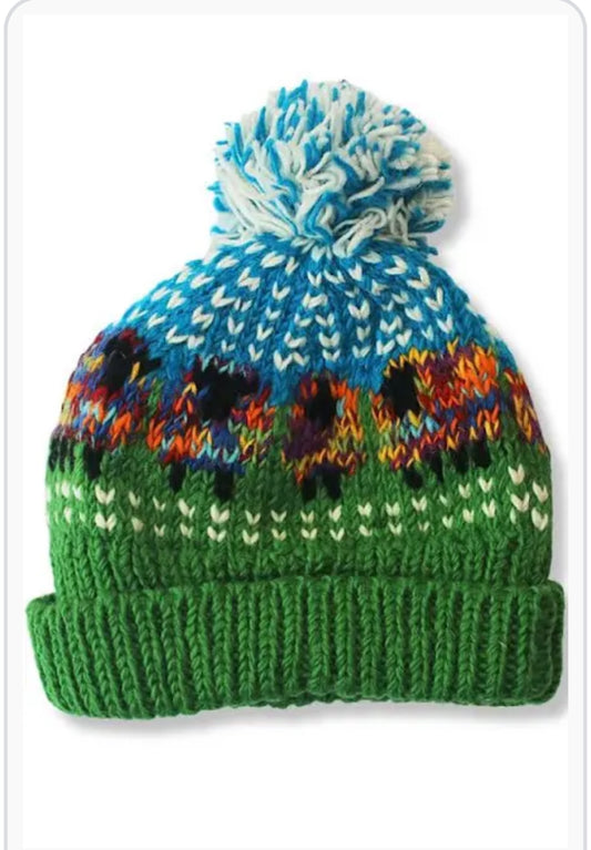 Funky Hand Knit Sheep Bobble Hat