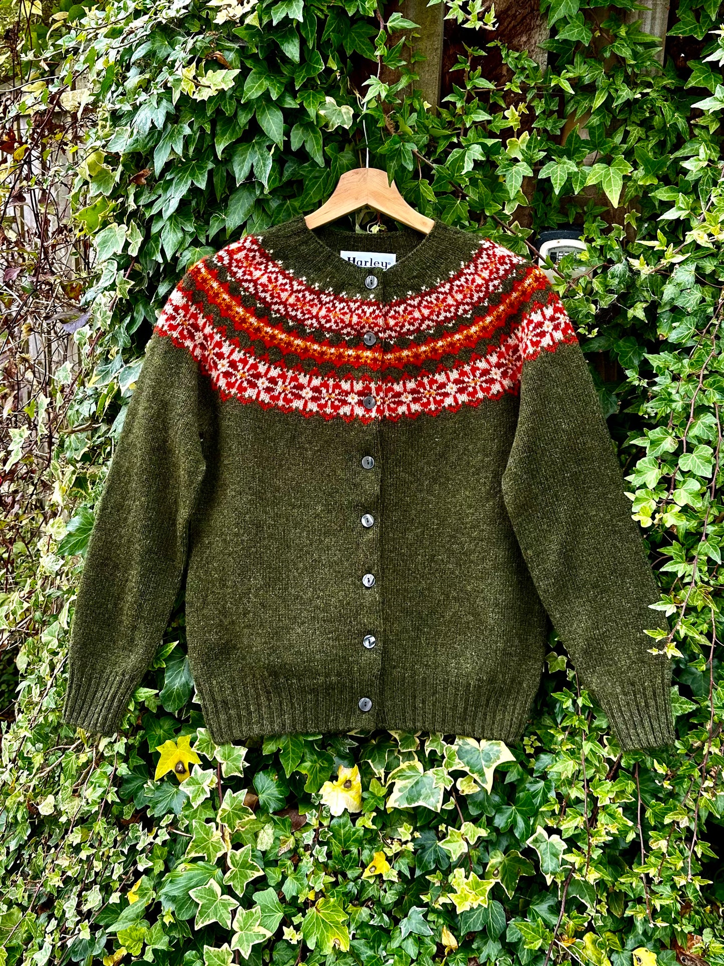 Harley Of Scotland New Fairisle Cardigan In Pineshadow