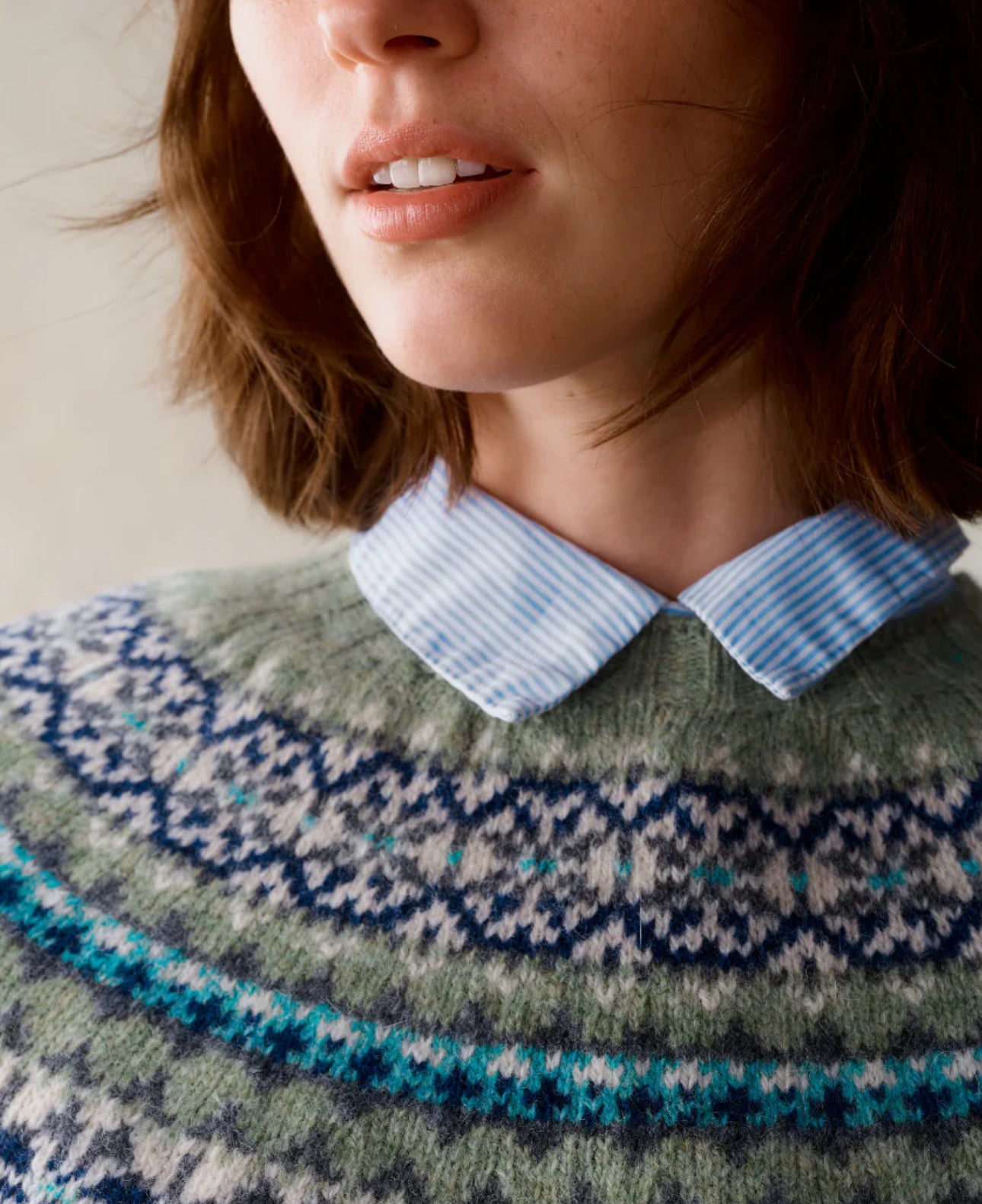 New Harley Of Scotland Fairisle In Sage