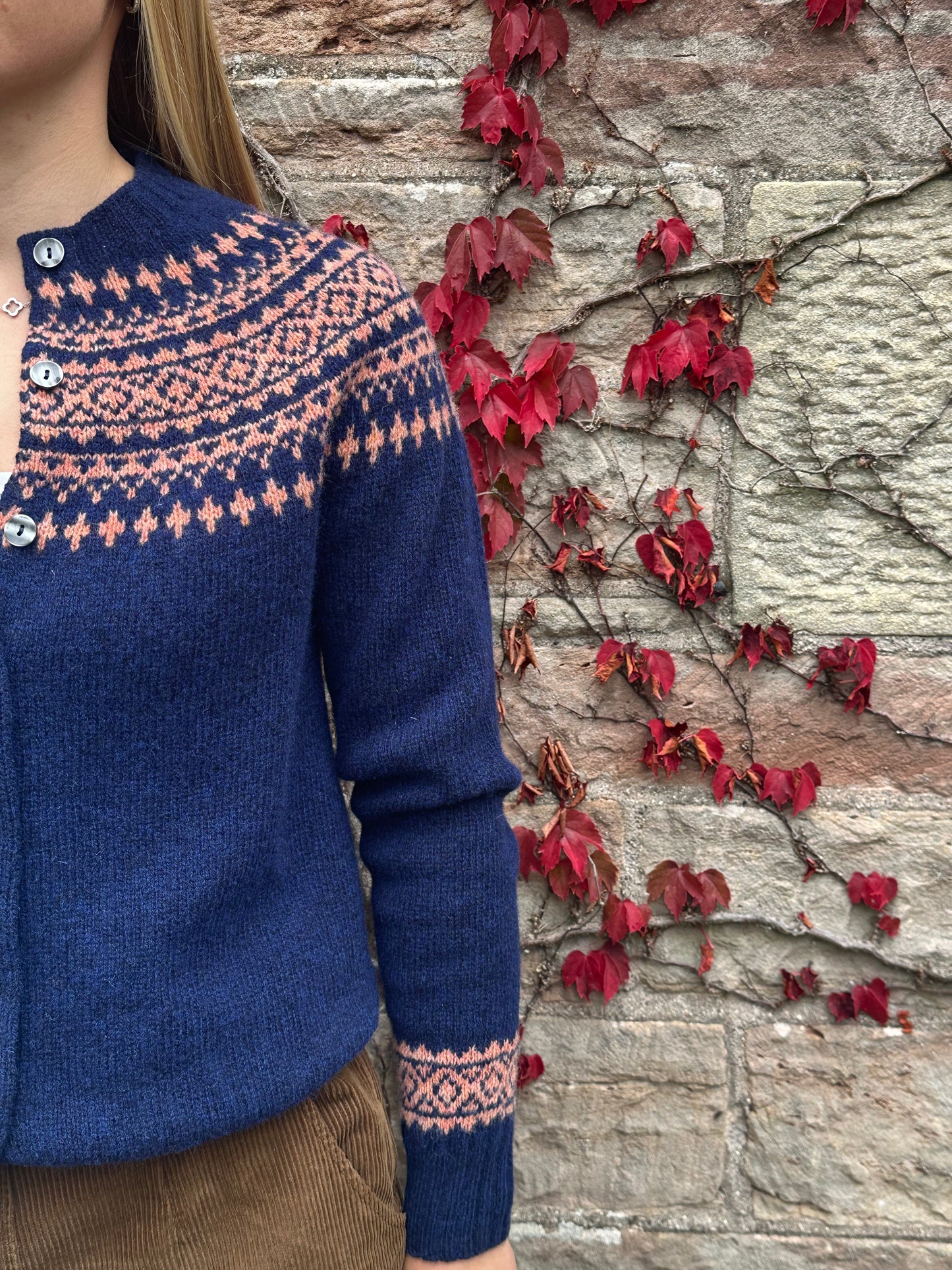 Harley Of Scotland Hara Yoke Fair Isle Cardigan In Nightsky/Parfait