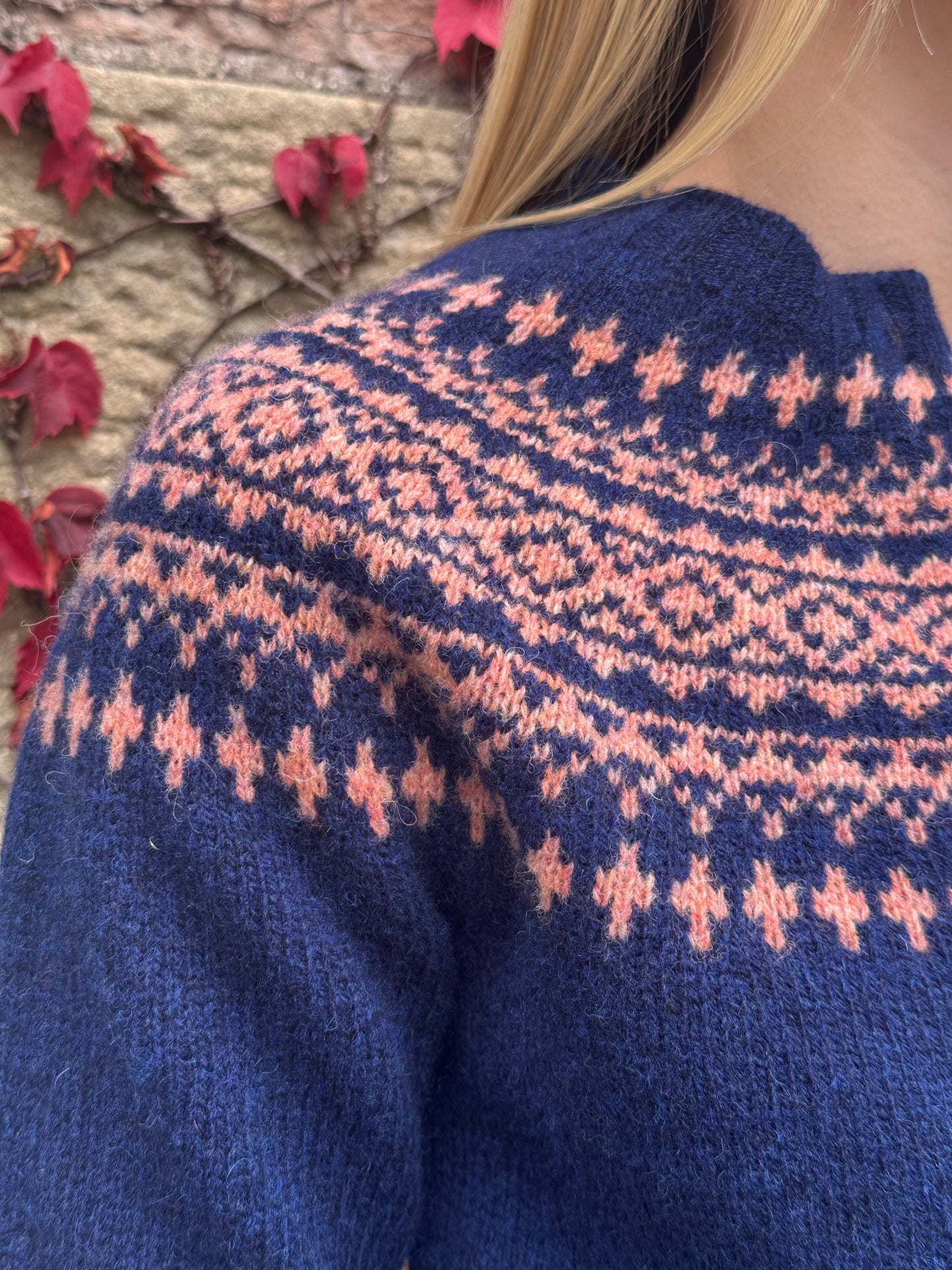 Harley Of Scotland Hara Yoke Fair Isle Cardigan In Nightsky/Parfait