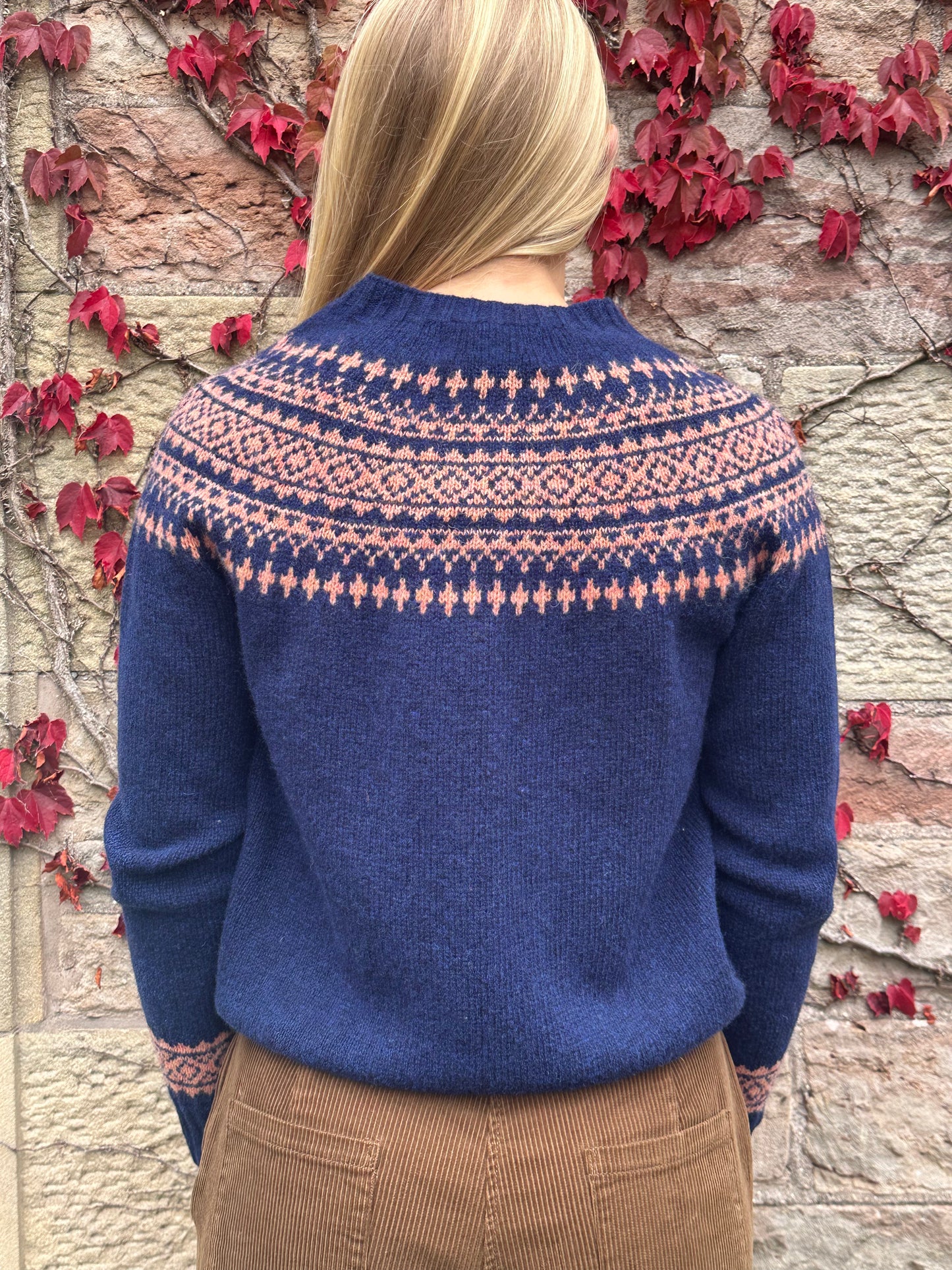 Harley Of Scotland Hara Yoke Fair Isle Cardigan In Nightsky/Parfait
