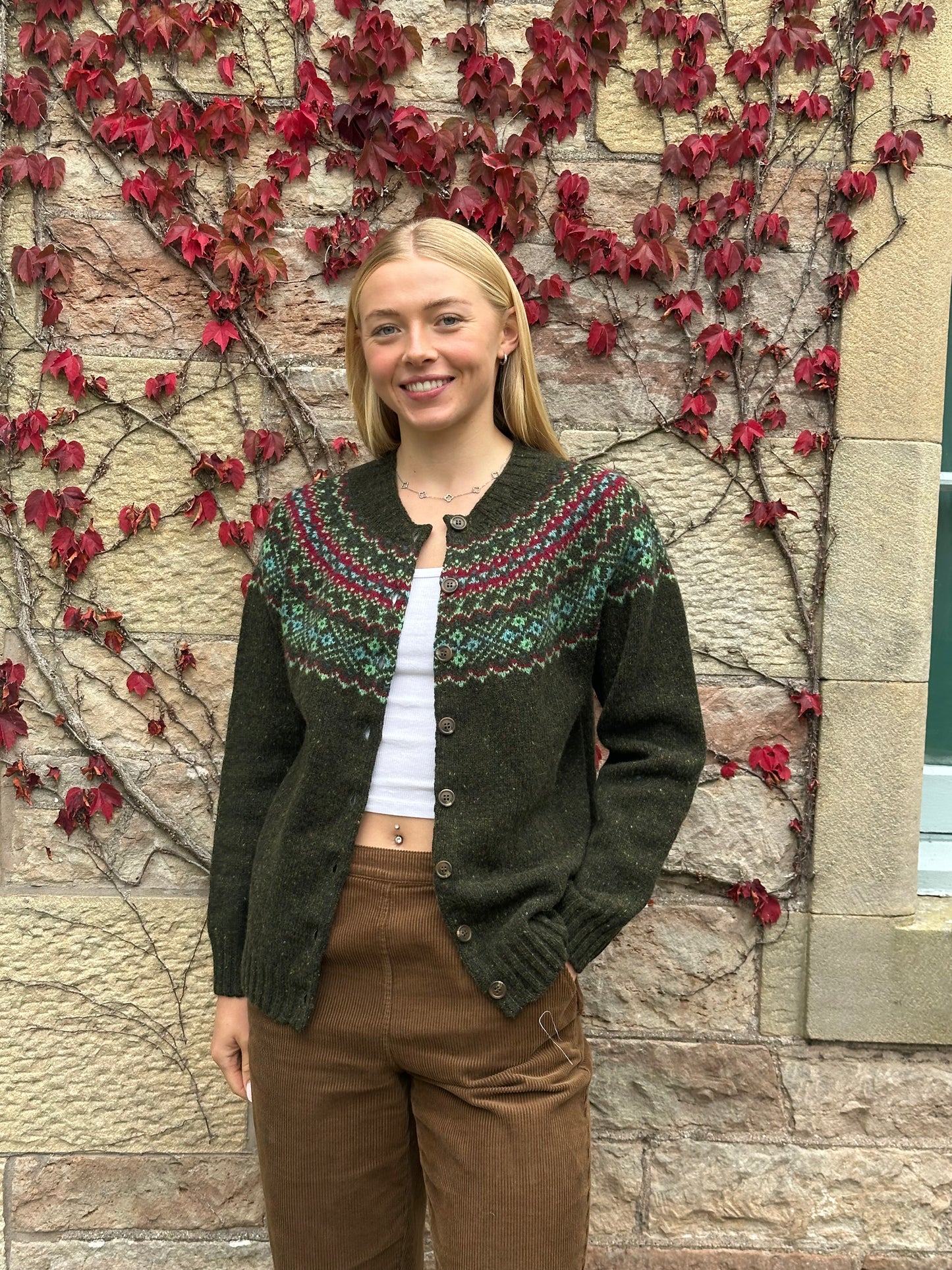 Harley Of Scotland Islander Yoke Fair Isle Cardigan In 'Harris 25'