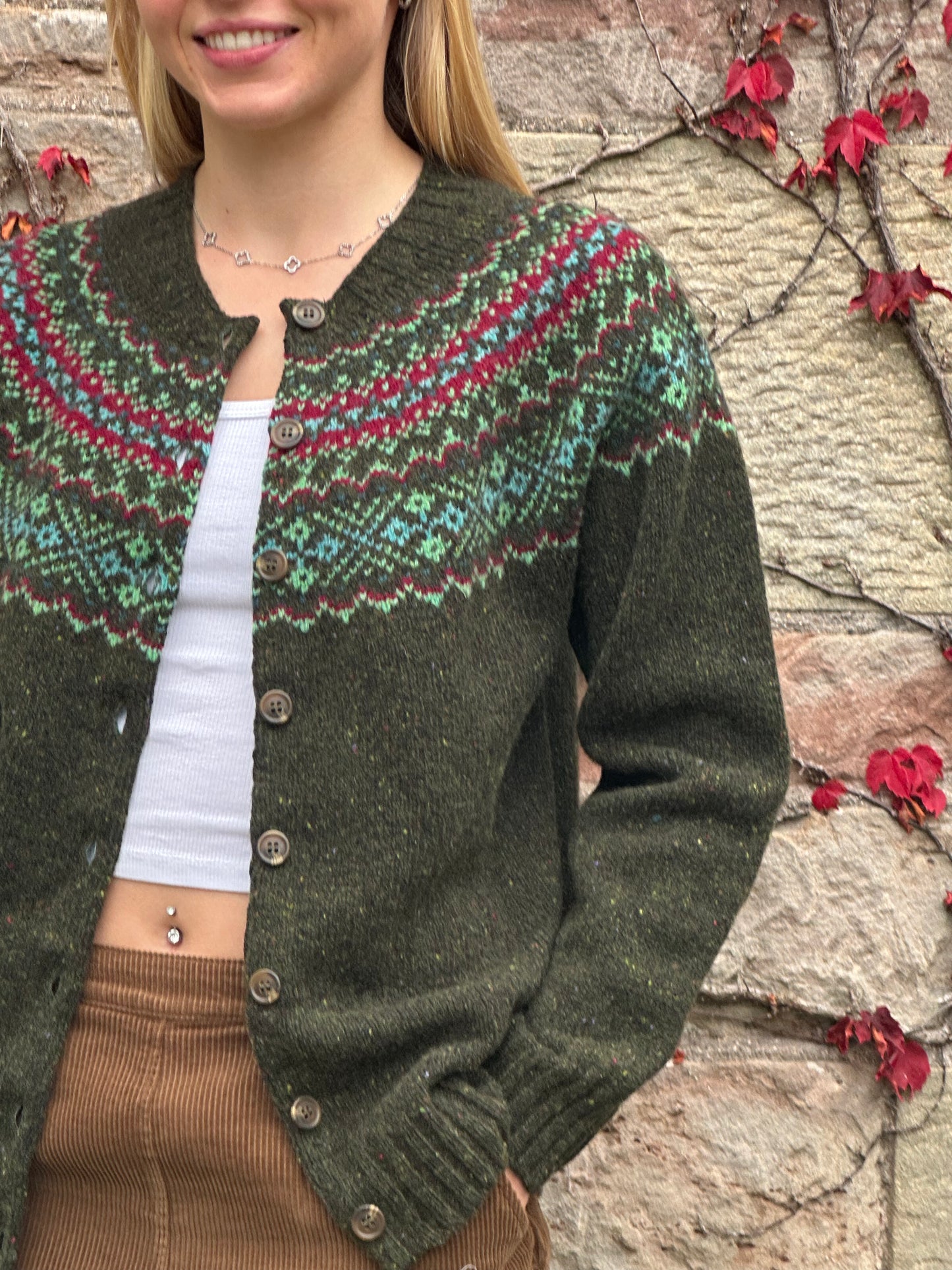 Harley Of Scotland Islander Yoke Fair Isle Cardigan In 'Harris 25'