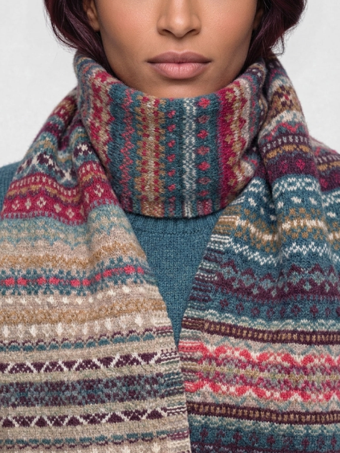 New Scottish Fairisle Scarf In Velvet From Eribe Knitwear