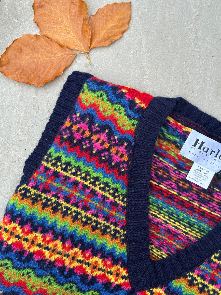 トップス HARLEY OF SCOTLAND V-NECK WOOL VEST Harley Of Scotland Allover V-Neck Fairisle Vest – Thistle