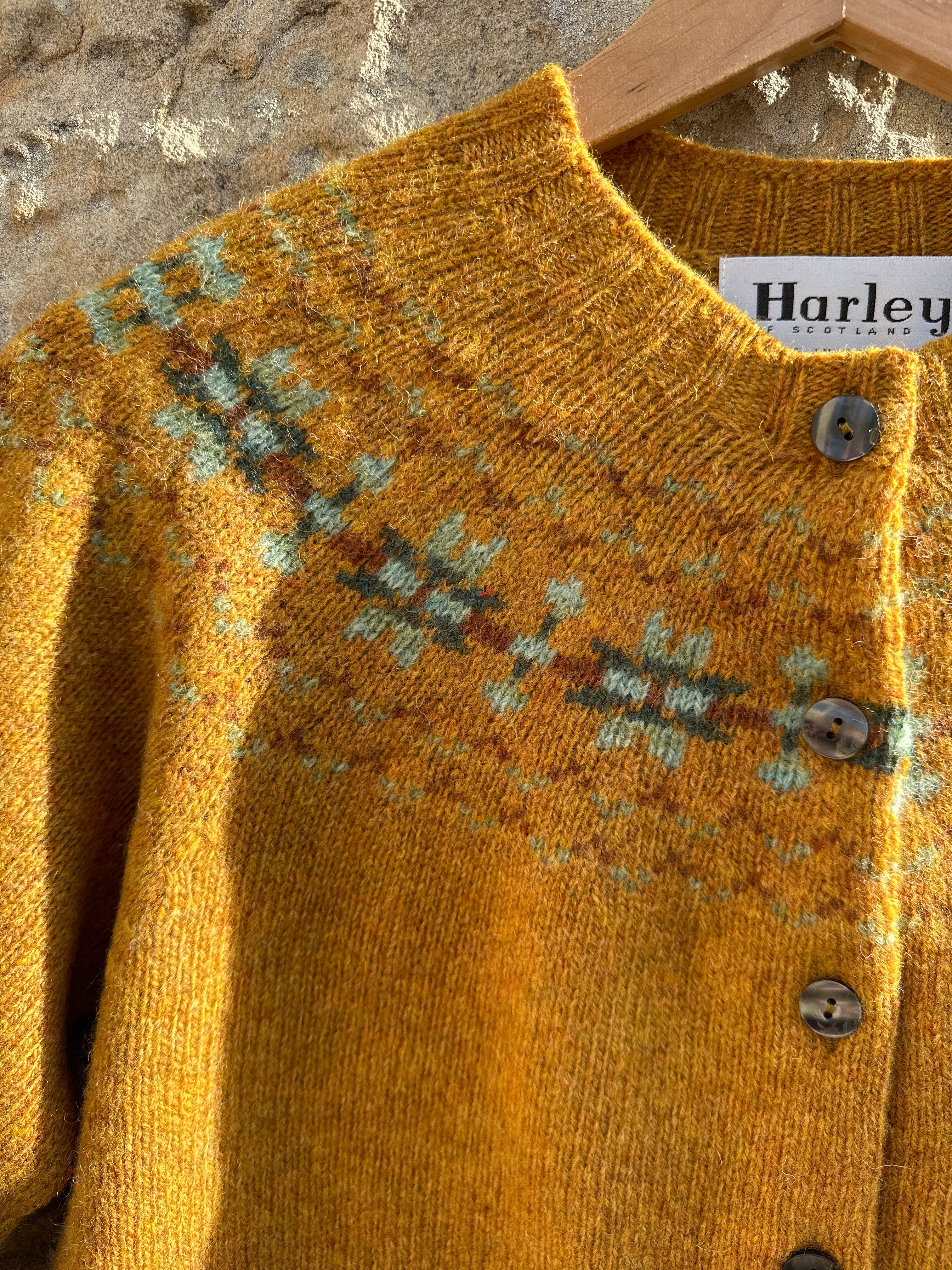Harley Of Scotland Fairisle Cardigan In Cummin
