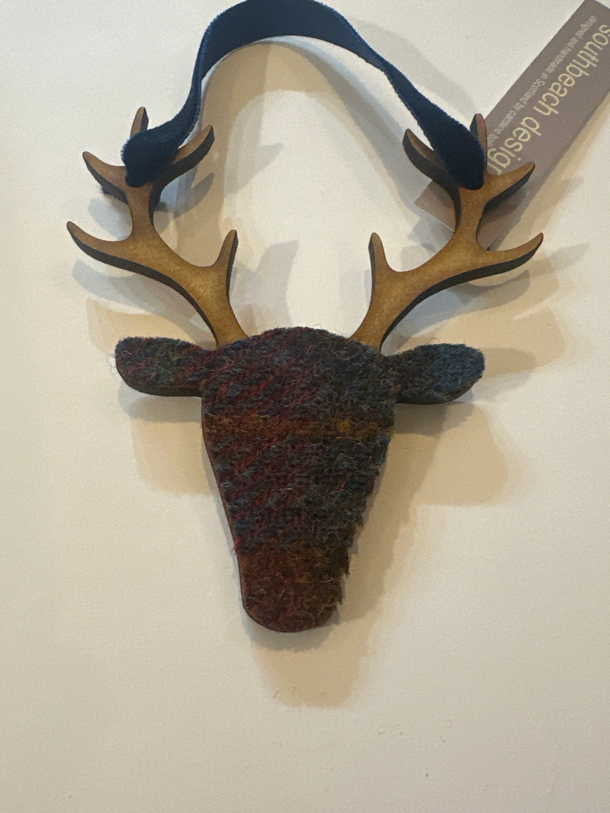 Scottish Small Hanging Stag In Harris Tweed