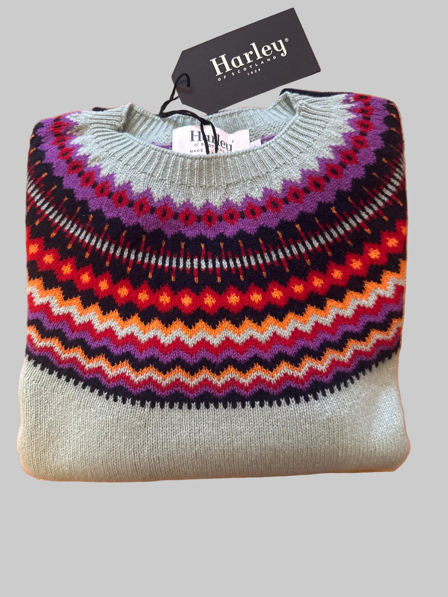 New Harley Of Scotland Supersoft Fairisle Yoke Sweater In  Aniseed