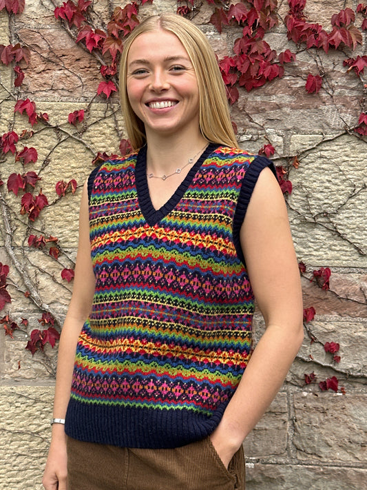 Harley Of Scotland Allover V-Neck Fairisle Vest