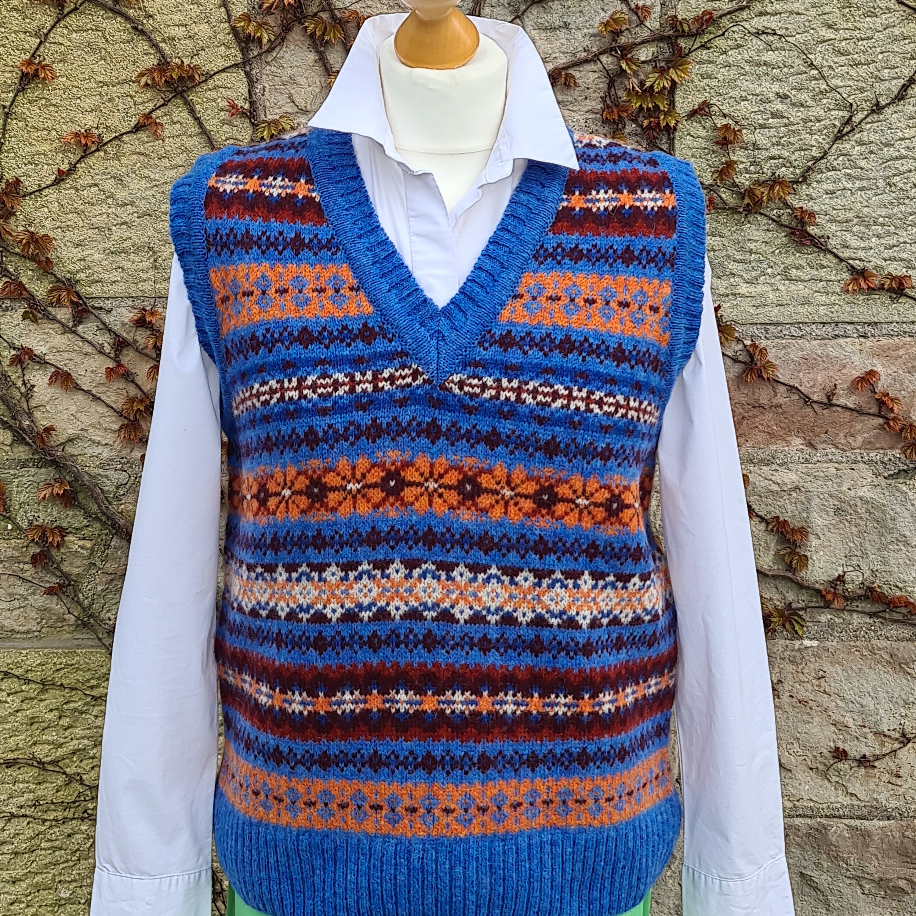 SALE New Harley Of Scotland All Over Fair Isle Tank Top In Blue Toon