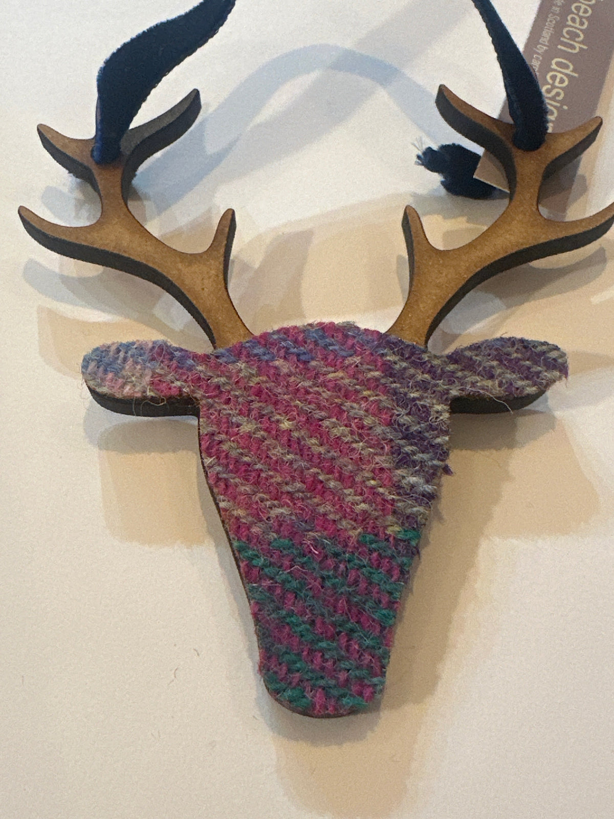 Scottish Small Hanging Stag In Harris Tweed
