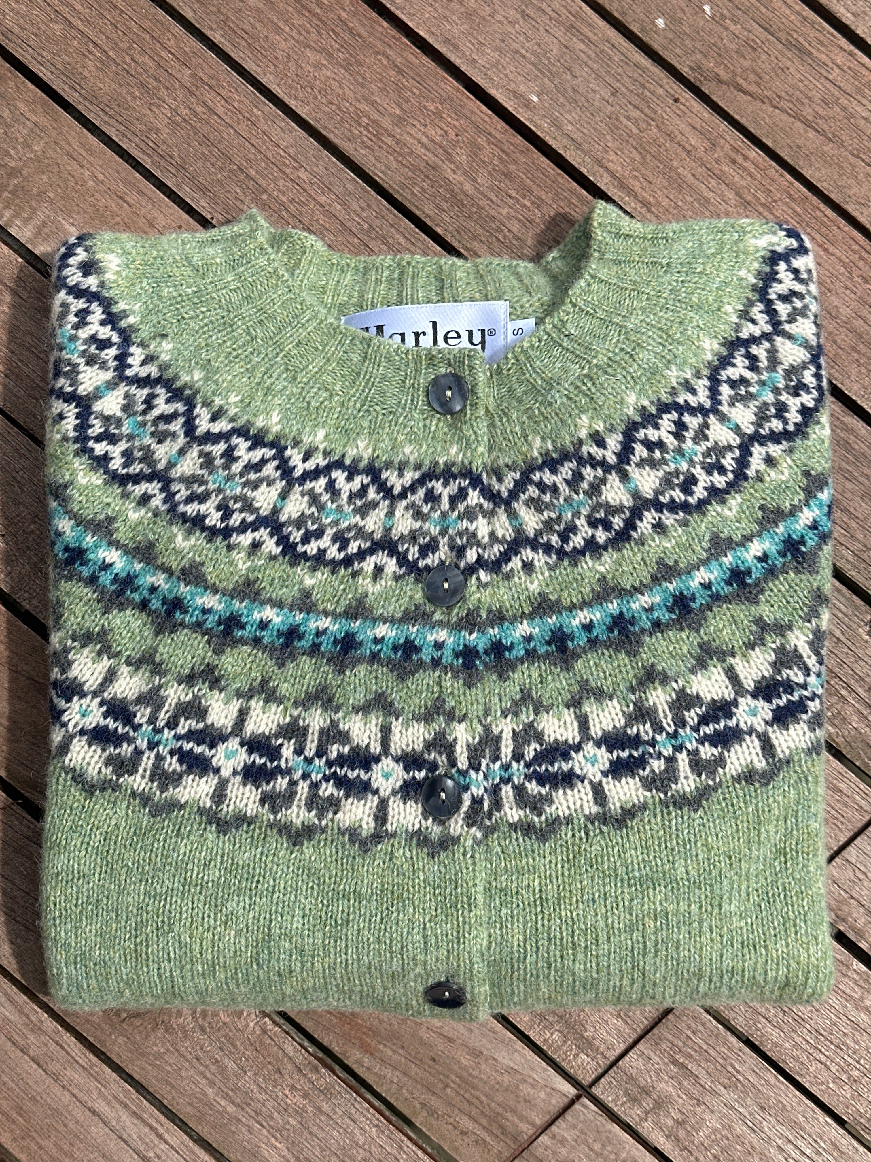 Harley Of Scotland Fairisle Cardigan In Jades Dairy