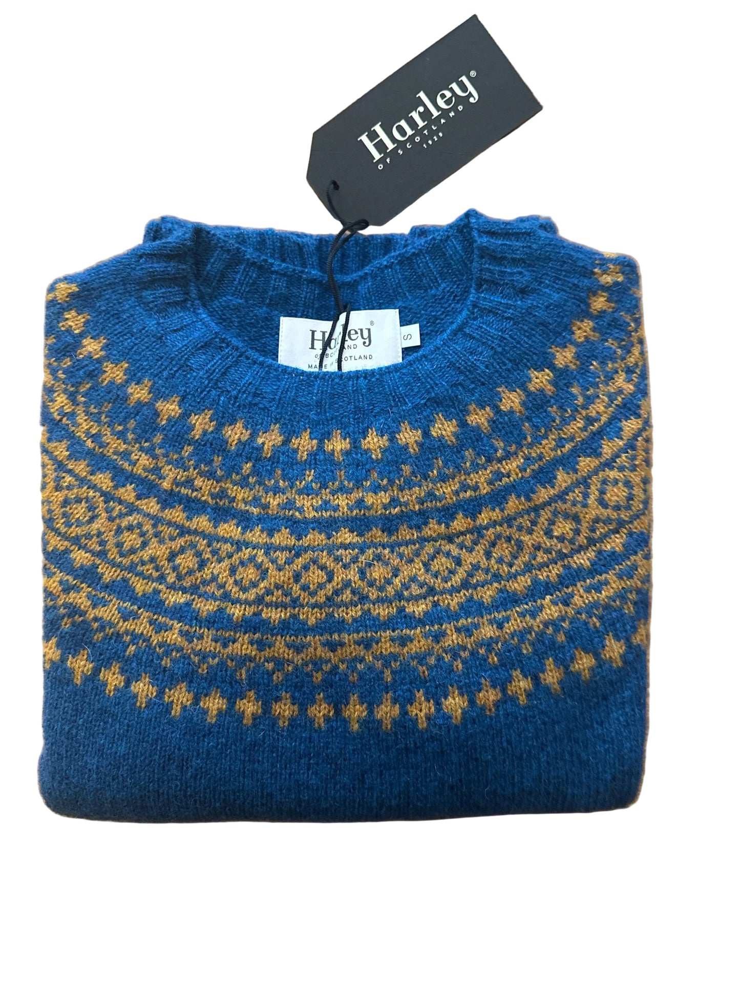 New Harley Of Scotland Fairisle In Neptune/Gold Dust