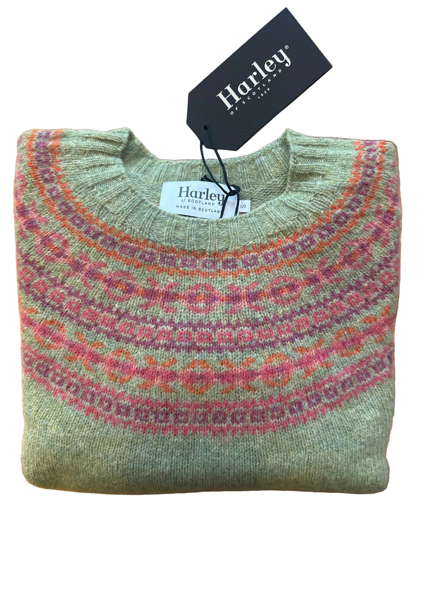 New Harley Of Scotland Fairisle In Avocado