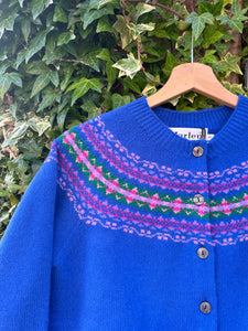 Scottish Cashmere & Merino Fairisle Cardigan In Lapis