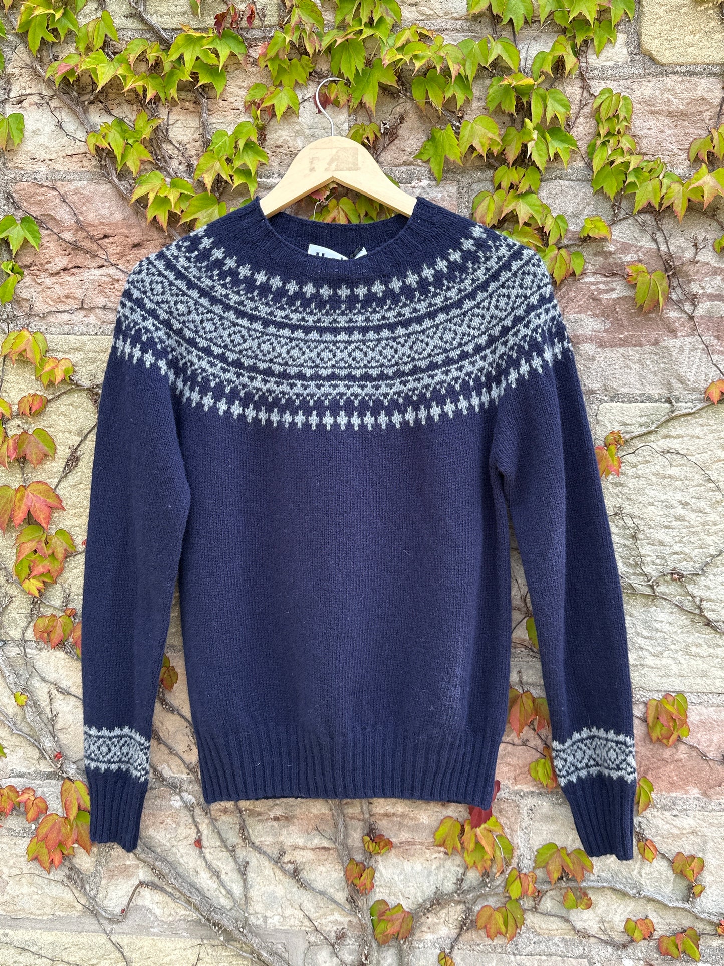 Harley Of Scotland New Navy/Med Grey Crew Neck Fairisle