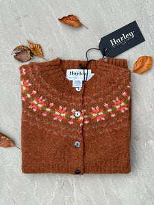 Harley Of Scotland New Fairisle Cardigan In Sienna