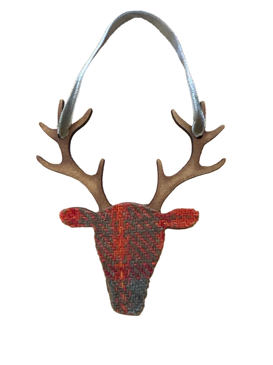 Scottish Small Hanging Stag In Harris Tweed