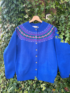 Scottish Cashmere & Merino Fairisle Cardigan In Lapis