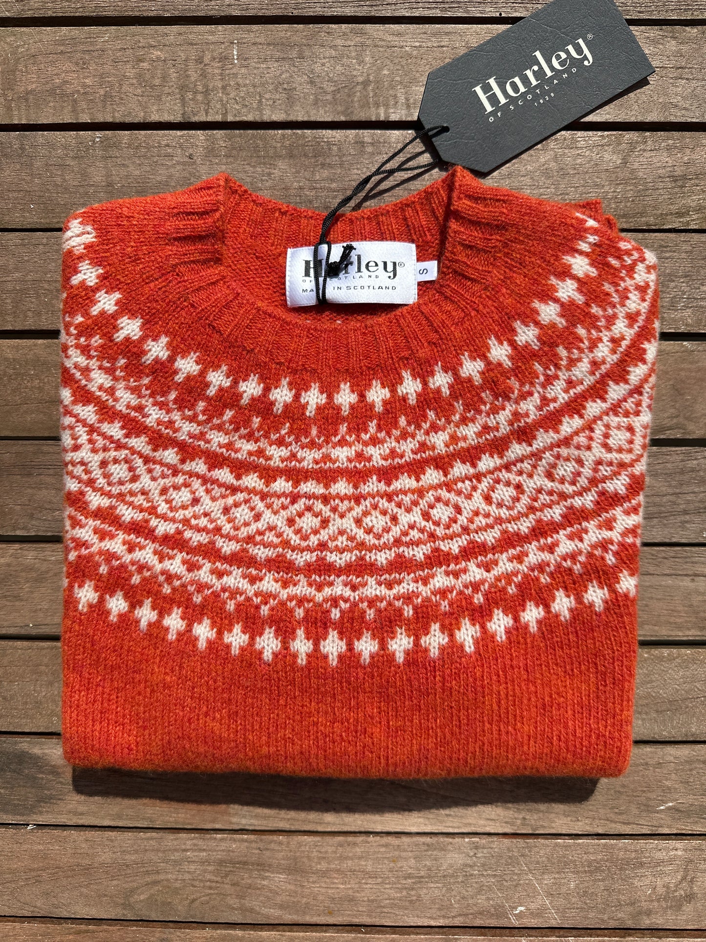 Harley Of Scotland Brushed Wool Crew Neck In Flame/Snow White