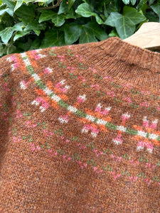 Harley Of Scotland New Fairisle Cardigan In Sienna
