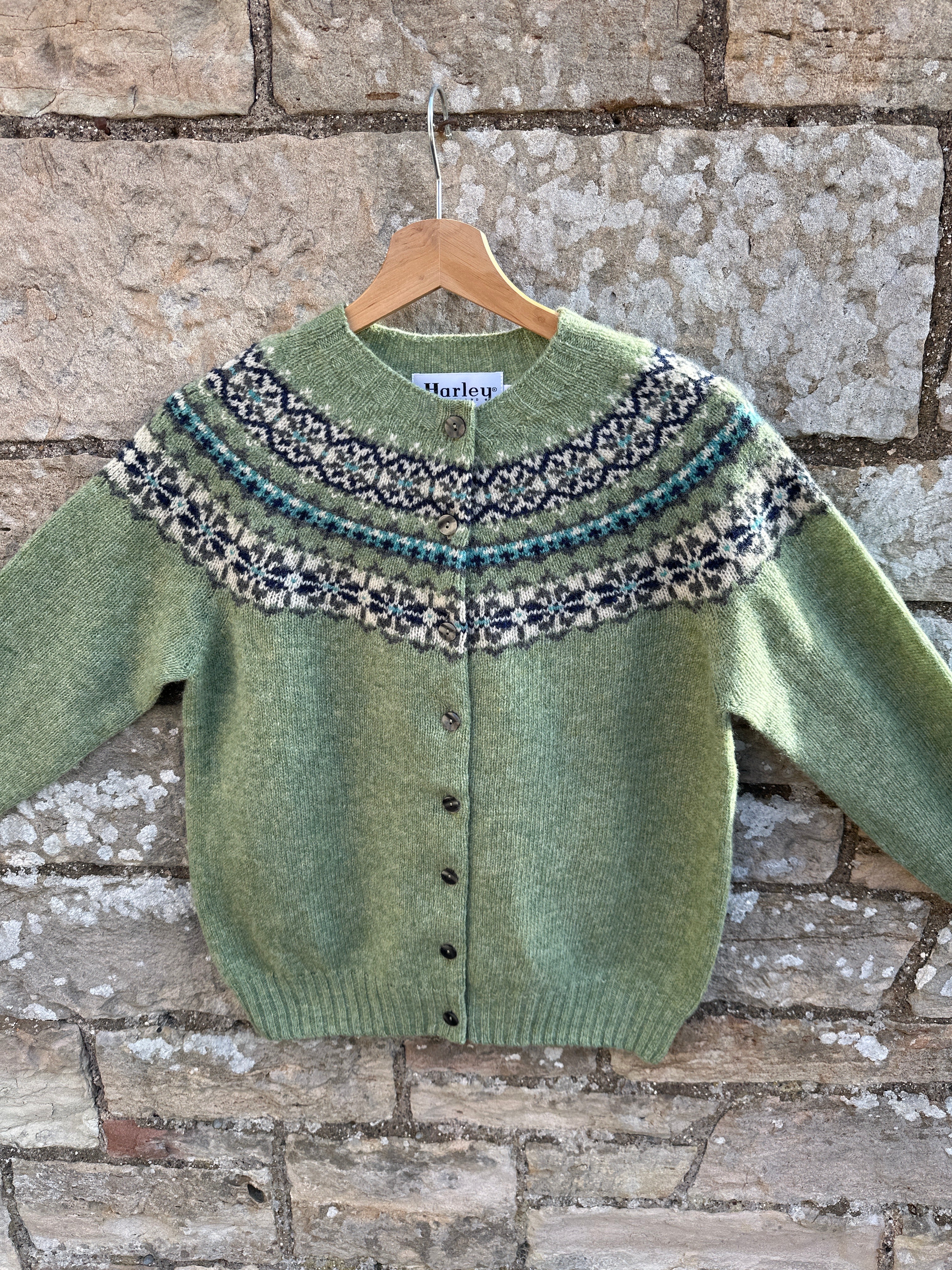 Harley Of Scotland Fairisle Cardigan In Jades Dairy