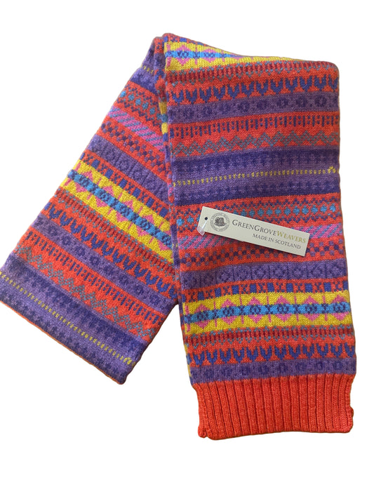 Scottish Vibrant Staffa Fairisle Scarf Coral